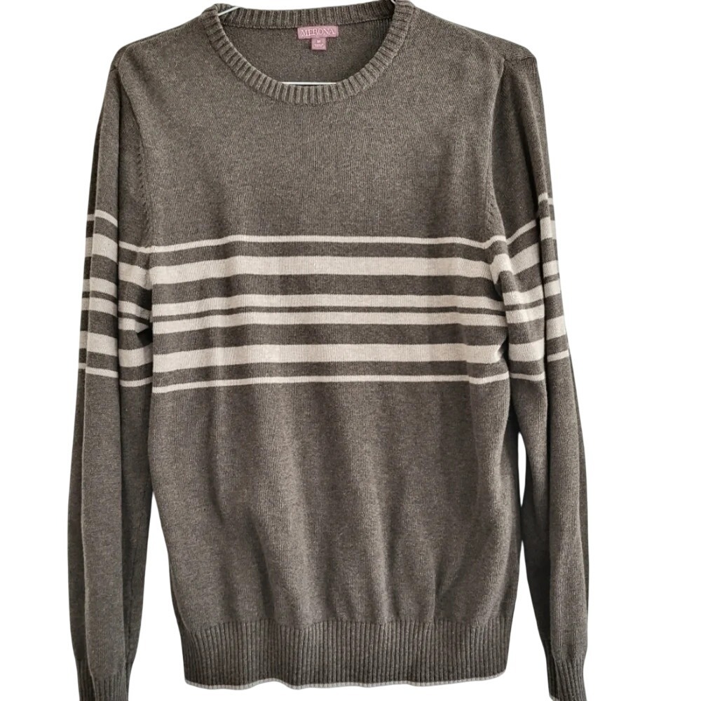Merona Men's Sweater Size Medium 100% Cotton Brown‎ Tan Crewneck Pullover
